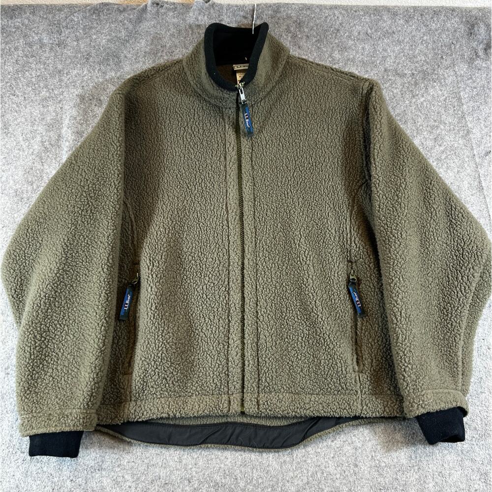 Vintage 90s LL Bean Jacket Womens Small Green Full Zip Pile Fleece Outdoor USA